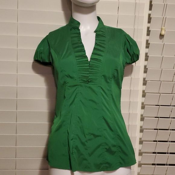 Express Tops - Express bright green short sleeved silky blouse, S, great v neck